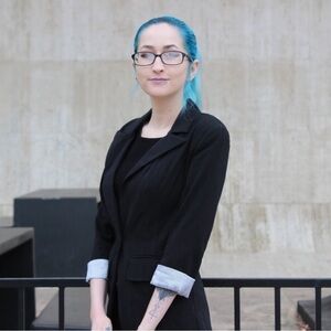 Black professional blazer with beetlejuice striped details women’s size XS